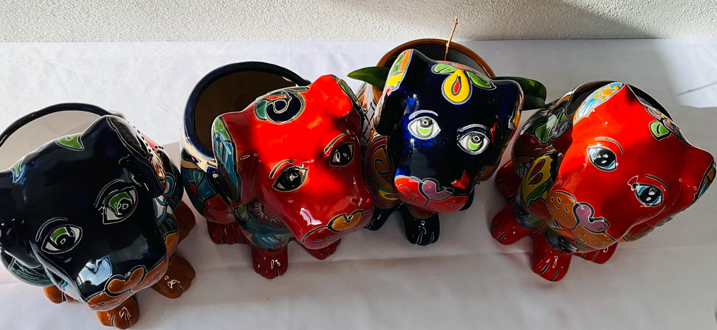 Talavera Dog Pot: Hand-Painted Mexican Planter