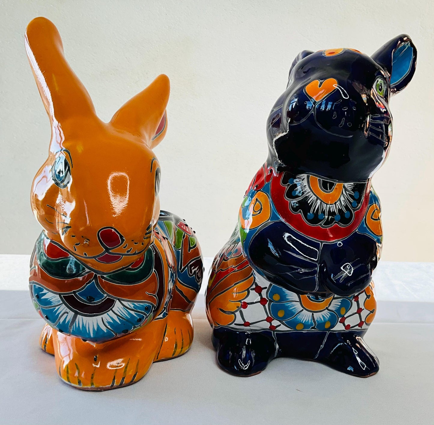 Hand-Painted Talavera Rabbit Pot - Mexican Folk Art Planter