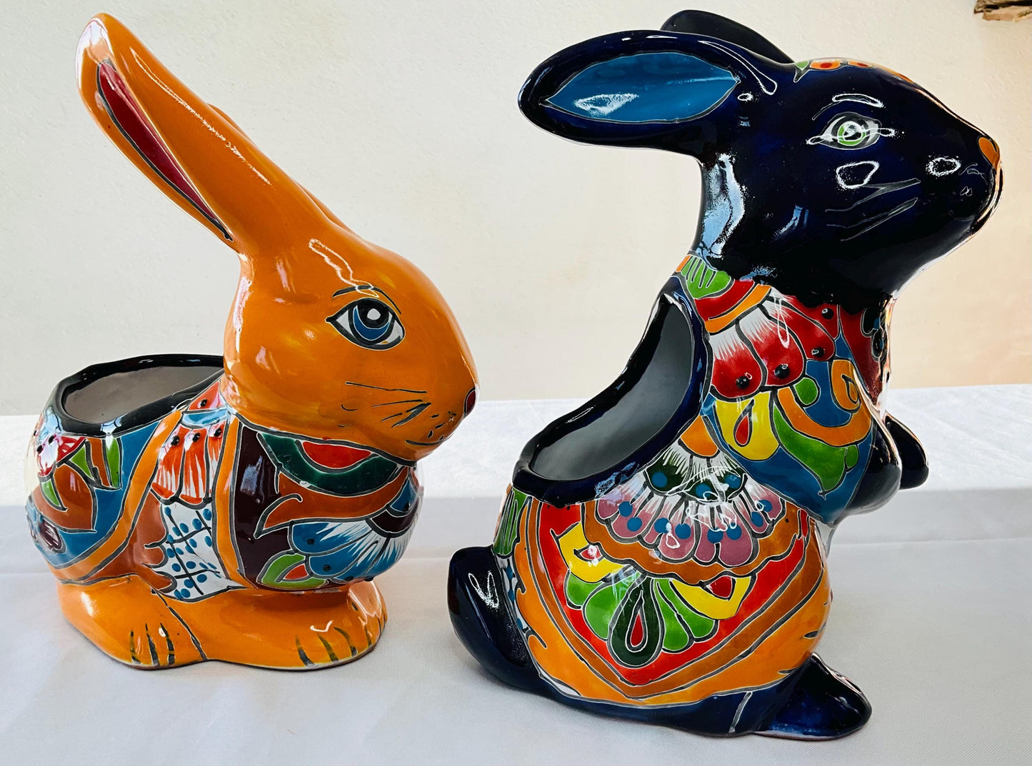 Hand-Painted Talavera Rabbit Pot - Mexican Folk Art Planter
