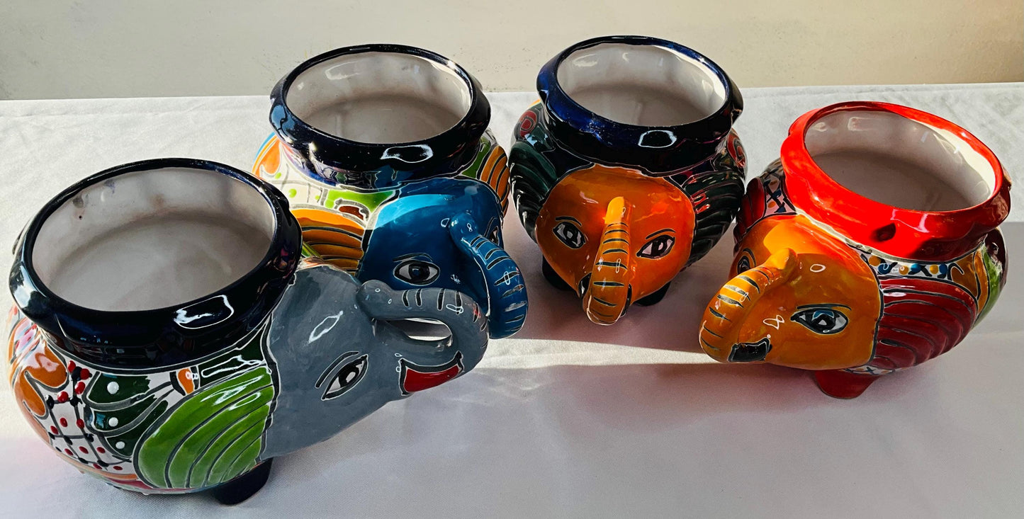 Talavera Elephant Pot: Decorative Indoor Outdoor Planter