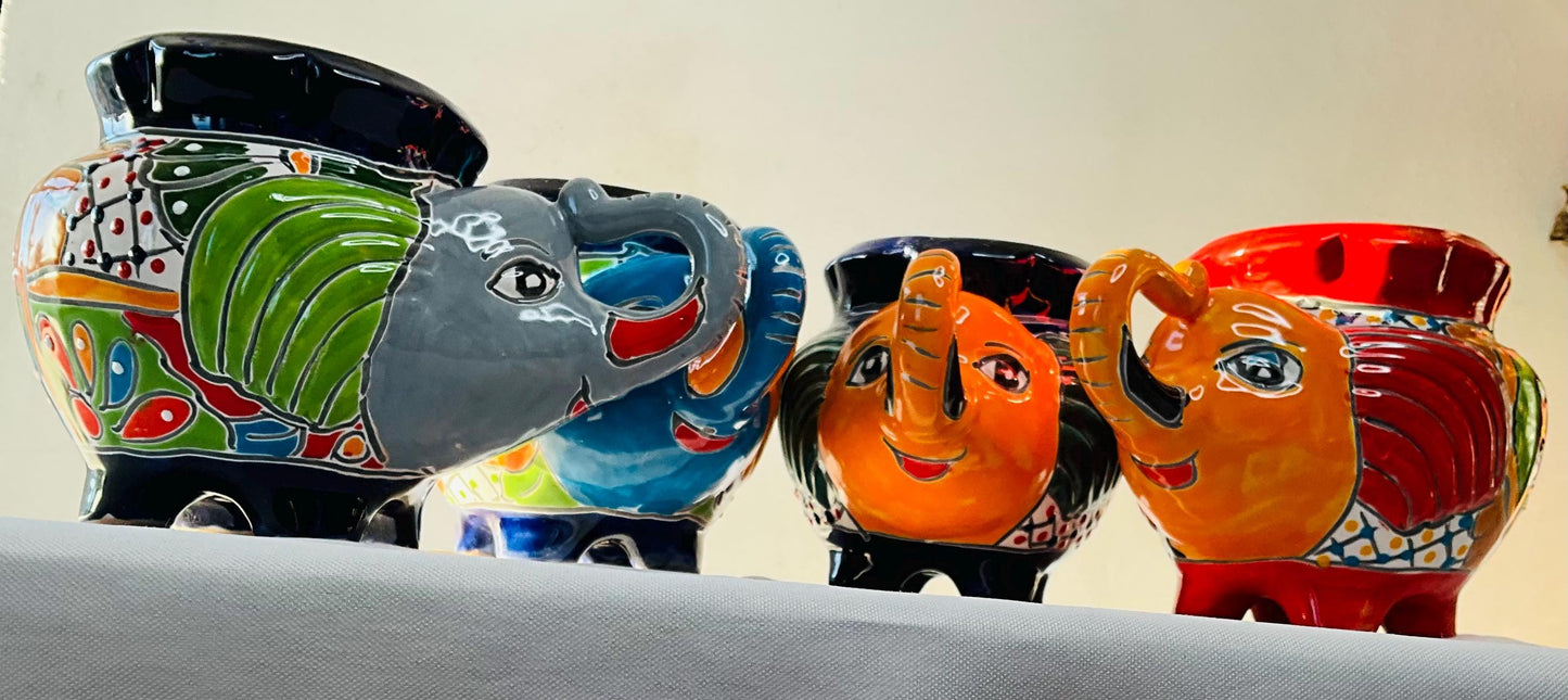 Talavera Elephant Pot: Decorative Indoor Outdoor Planter