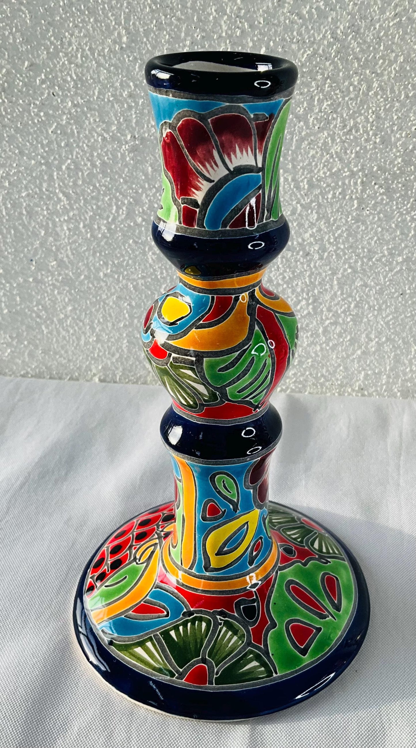 Hand-Painted Talavera Candelabra: Mexican Folk Art Candle Holder