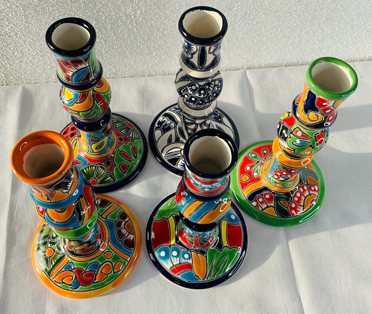 Hand-Painted Talavera Candelabra: Mexican Folk Art Candle Holder