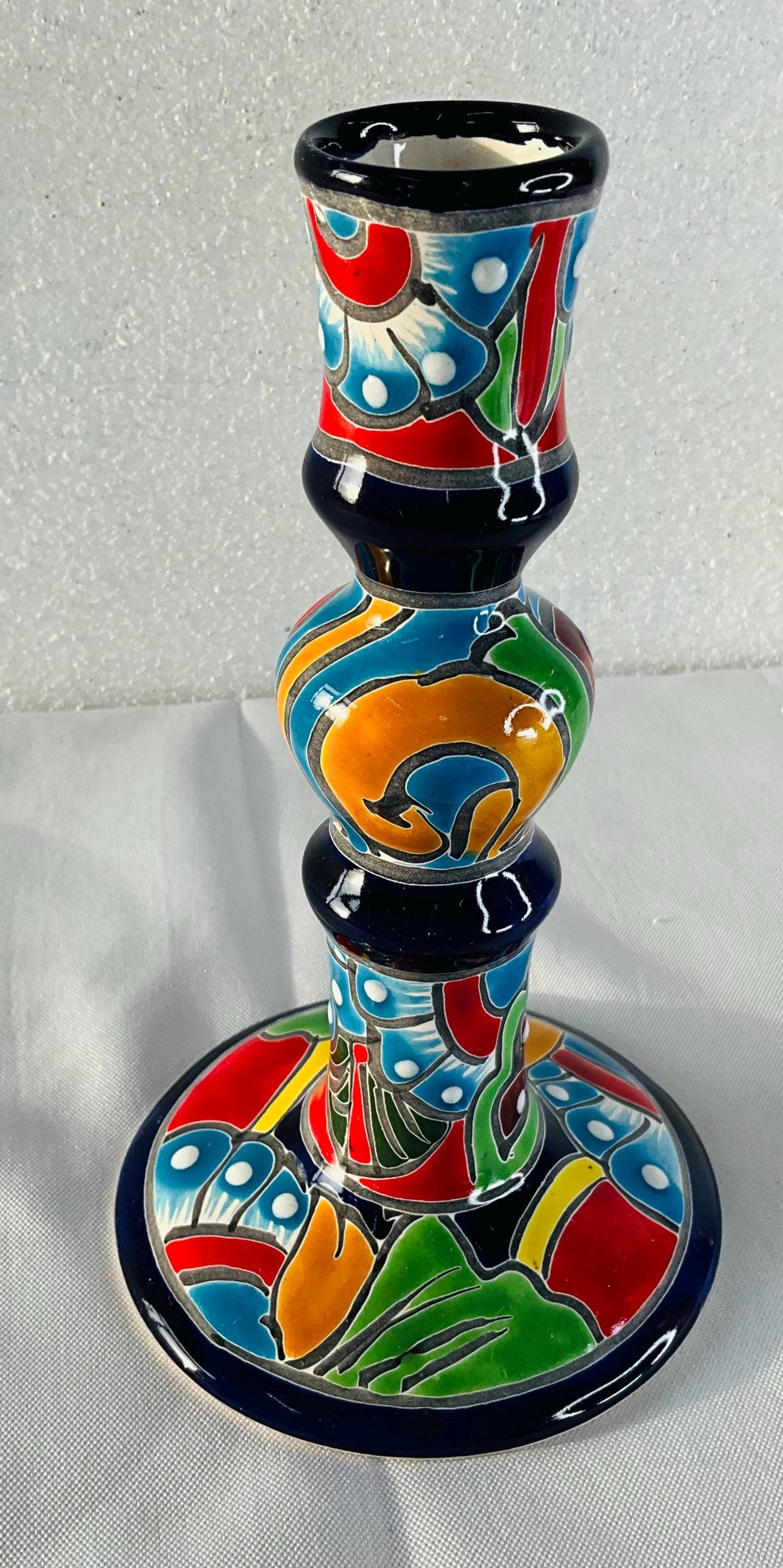 Hand-Painted Talavera Candelabra: Mexican Folk Art Candle Holder