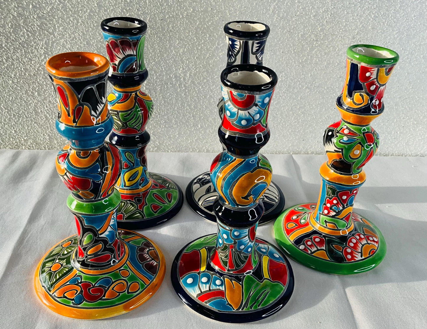 Hand-Painted Talavera Candelabra: Mexican Folk Art Candle Holder