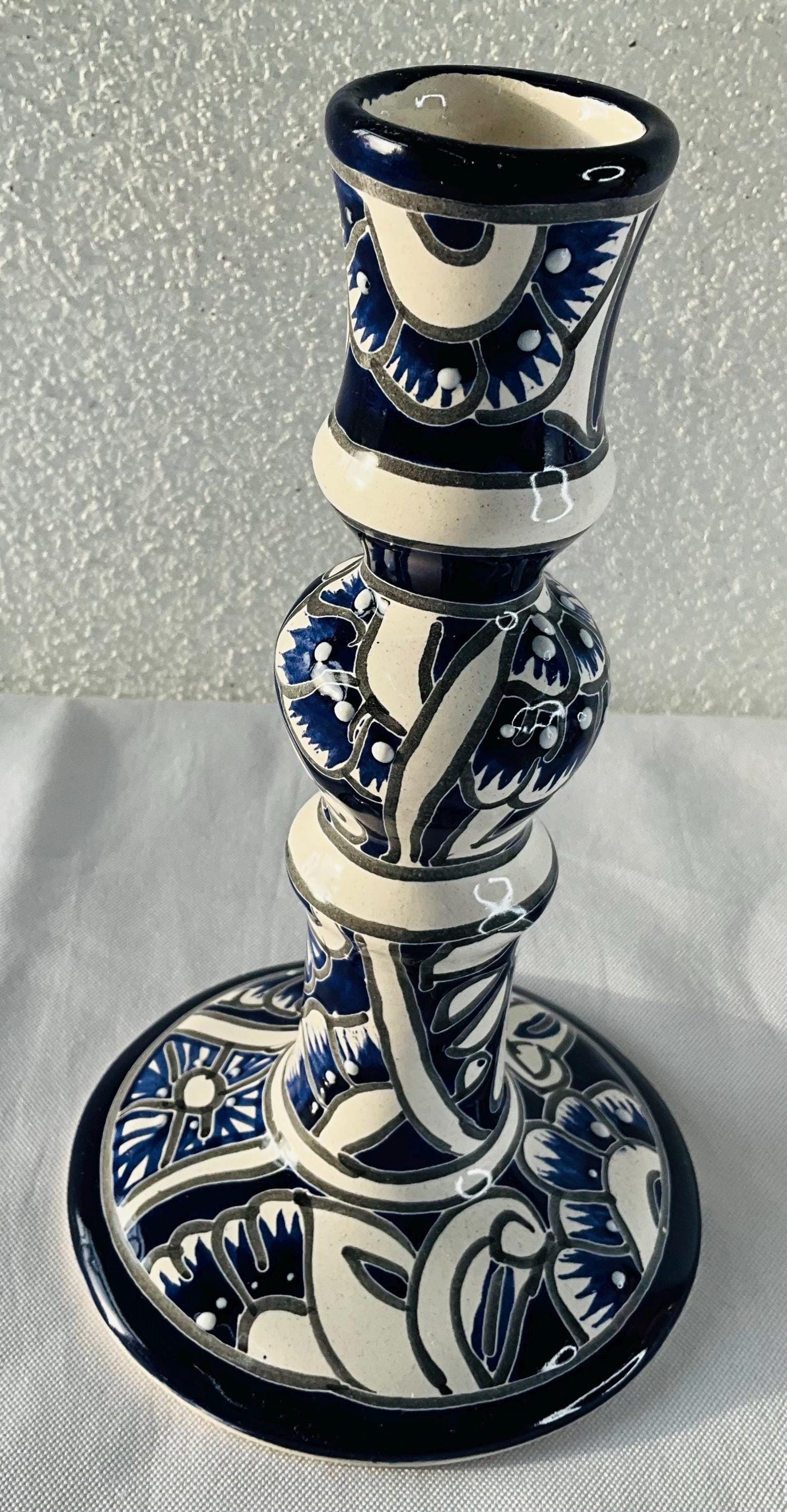 Hand-Painted Talavera Candelabra: Mexican Folk Art Candle Holder