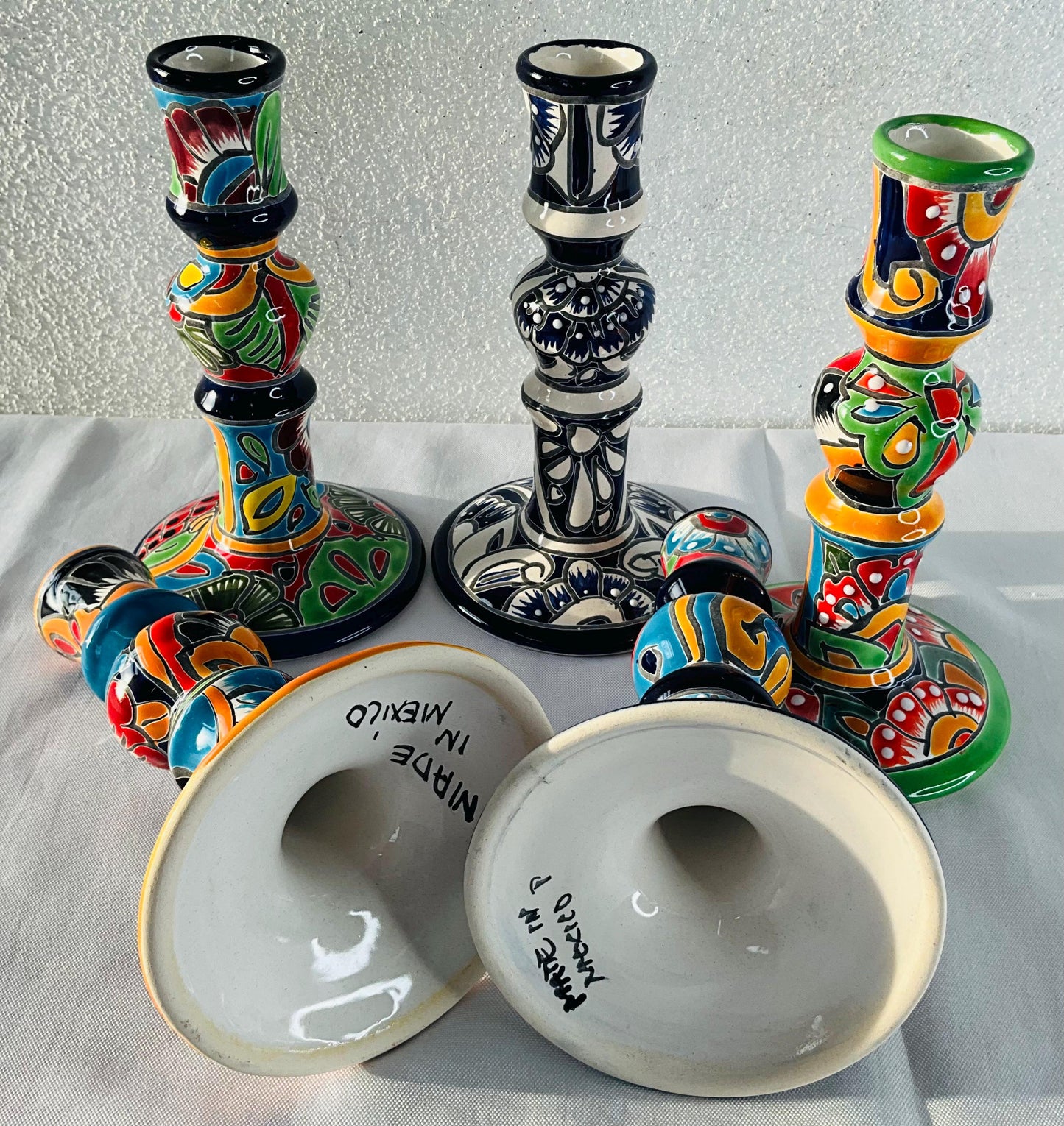 Hand-Painted Talavera Candelabra: Mexican Folk Art Candle Holder