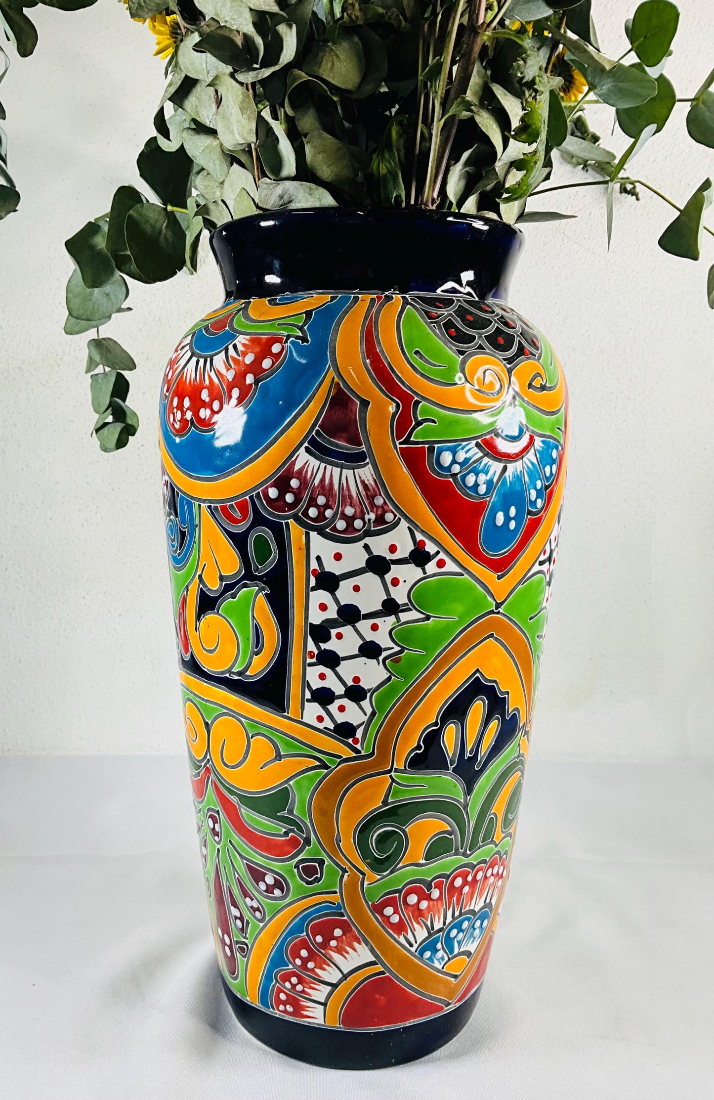 Florero azul elegante de talavera