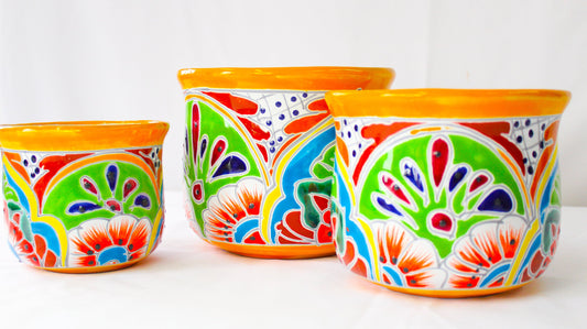 A Set of 3 Talavera pots